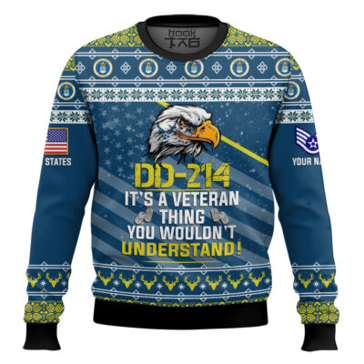US Air Force DD-214 It's A Veteran Thing You Wouldn't Understand - Custom Name And Rank Ugly Sweater