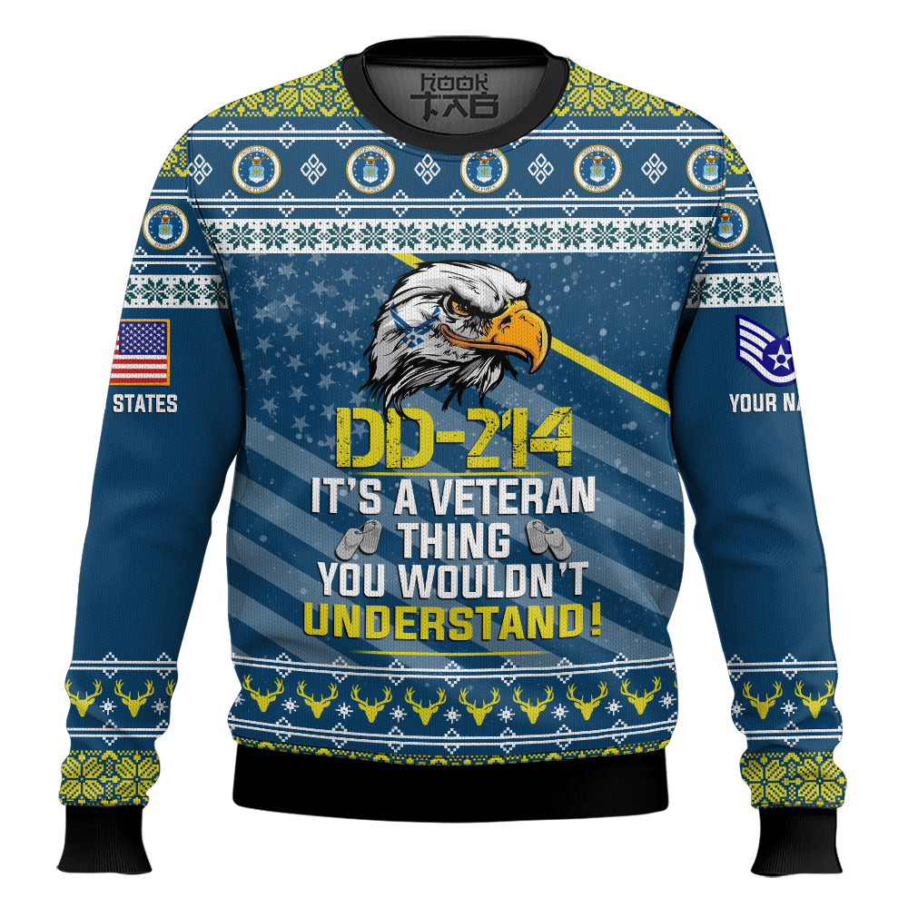 Hooktab US Air Force DD-214 It's A Veteran Thing You Wouldn't Understand - Custom Name And Rank Ugly Sweater Hooktab US Air Force DD-214 It's A Veteran Thing You Wouldn't Understand - Custom Name And Rank Ugly Sweater