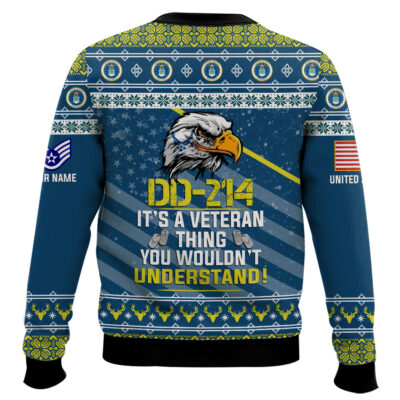 Hooktab US Air Force DD-214 It’s A Veteran Thing You Wouldn’t Understand – Custom Name And Rank Ugly Sweater