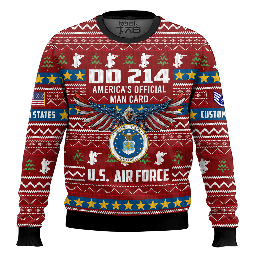 Hooktab US Air Force DD Form 214 - Custom Name And Rank Ugly Sweater Hooktab US Air Force DD Form 214 - Custom Name And Rank Ugly Sweater