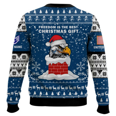 Hooktab US Air Force Freedom Is The Best Gift – Custom Name And Rank Ugly Sweater