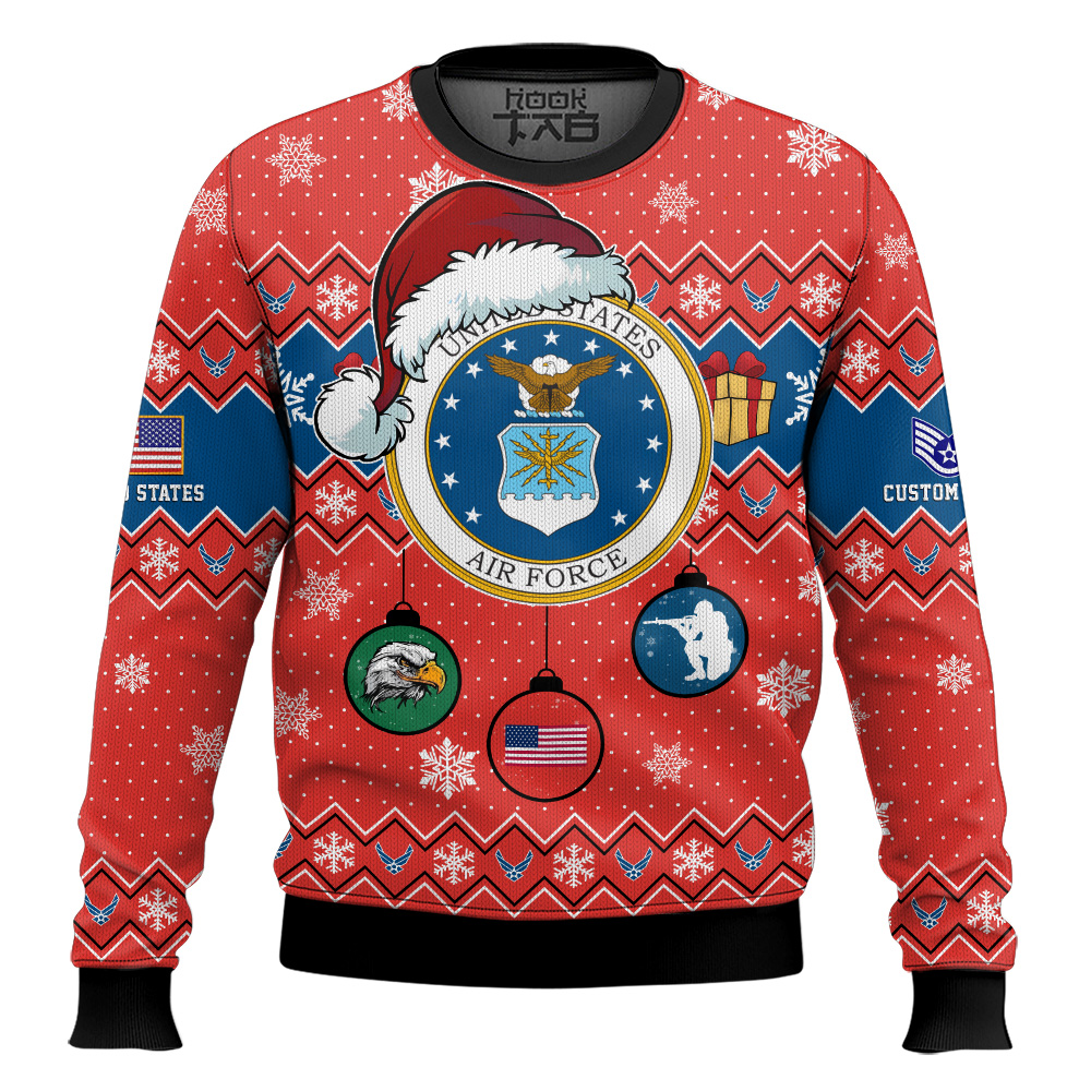 Hooktab US Air Force Freedom Is The Gift You Didn't Know You Needed - Custom Name And Rank Ugly Sweater Hooktab US Air Force Freedom Is The Gift You Didn't Know You Needed - Custom Name And Rank Ugly Sweater