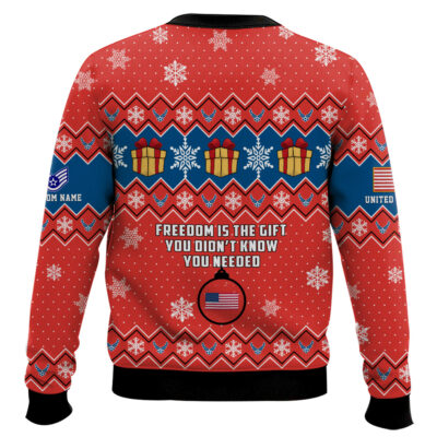 Hooktab US Air Force Freedom Is The Gift You Didn’t Know You Needed – Custom Name And Rank Ugly Sweater