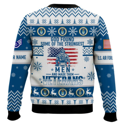 Hooktab US Air Force God Found The Strongest Men And Made Them Veteran – Custom Name And Rank Ugly Sweater