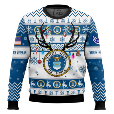 US Air Force God Found The Strongest Men And Made Them Veteran - Custom Name And Rank Ugly Sweater