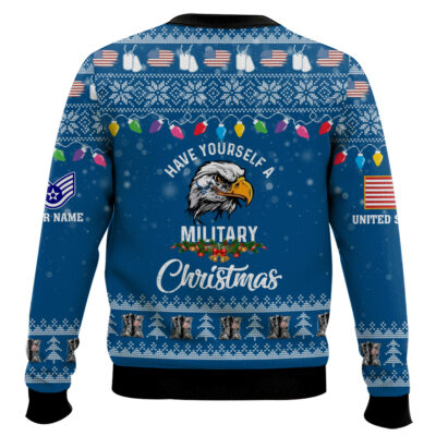Hooktab US Air Force Have Yourself A Military Christmas – Custom Name And Rank Ugly Sweater