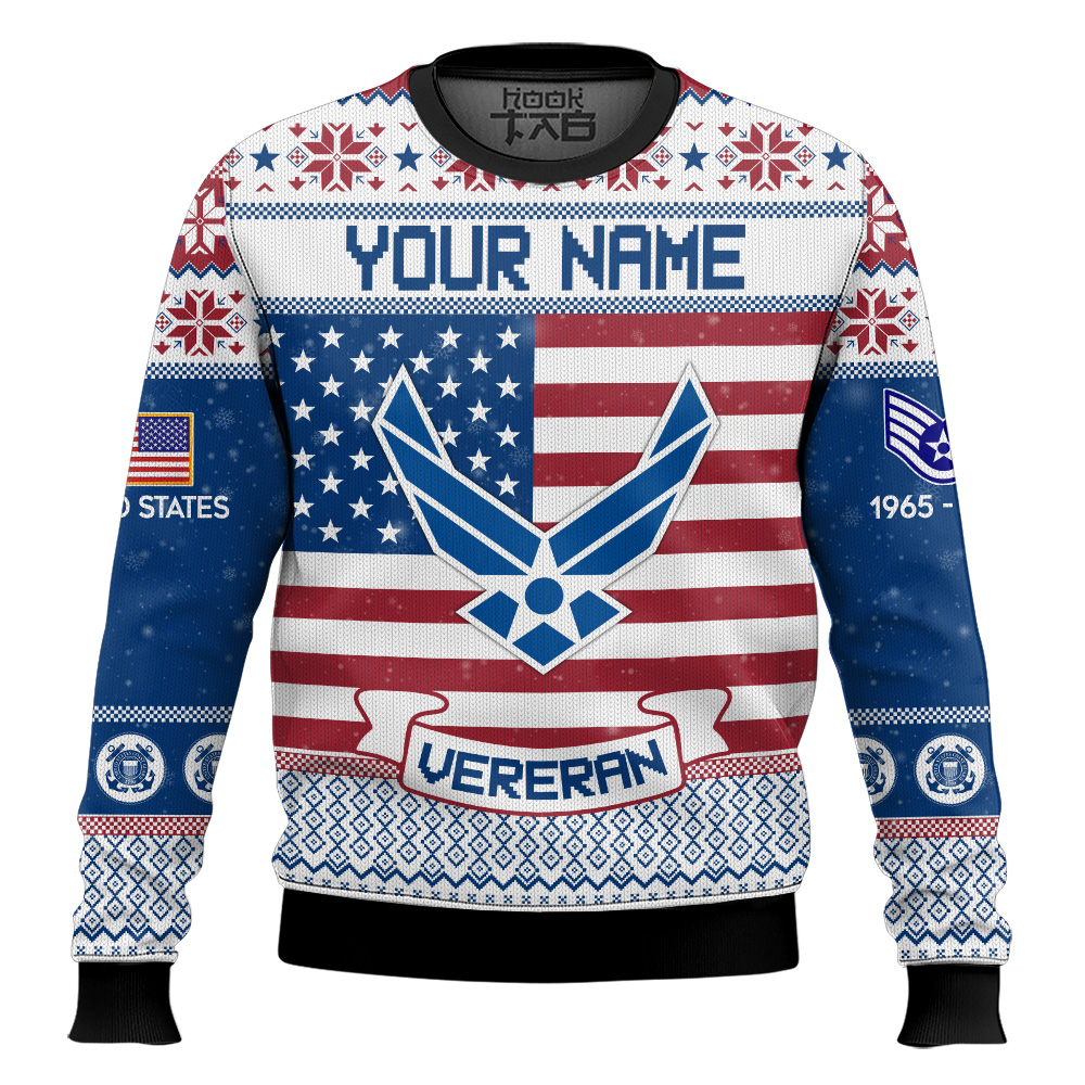 Hooktab US Air Force I Served - Custom Name, Rank And Years Of Service Ugly Sweater Hooktab US Air Force I Served - Custom Name, Rank And Years Of Service Ugly Sweater