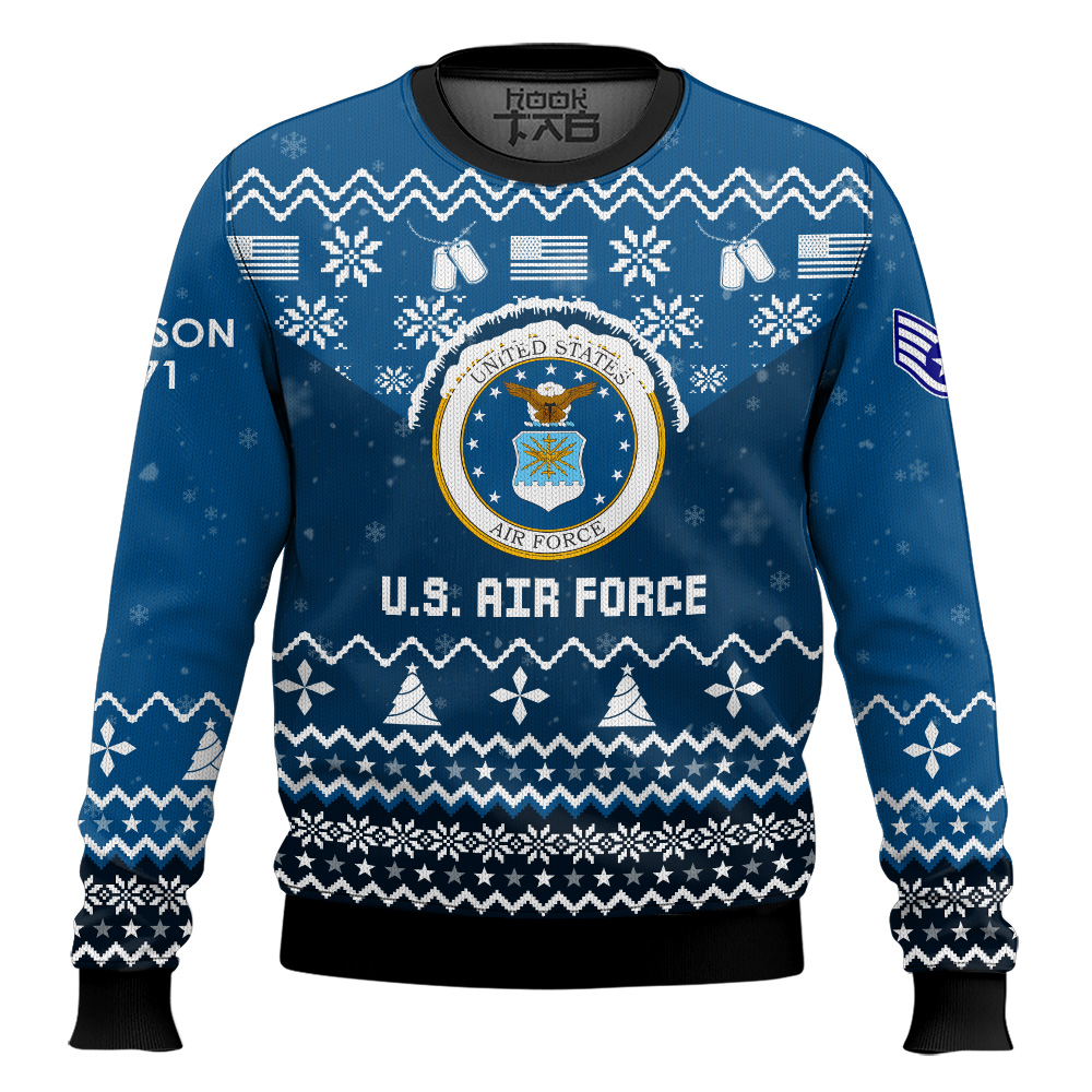 Hooktab US Air Force I Served My Country - Custom Name, Rank And Years Of Service Ugly Sweater Hooktab US Air Force I Served My Country - Custom Name, Rank And Years Of Service Ugly Sweater