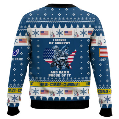 Hooktab US Air Force I Served My Country And Damn Proud Of It – Custom Name, Rank And Years Of Service Ugly Sweater