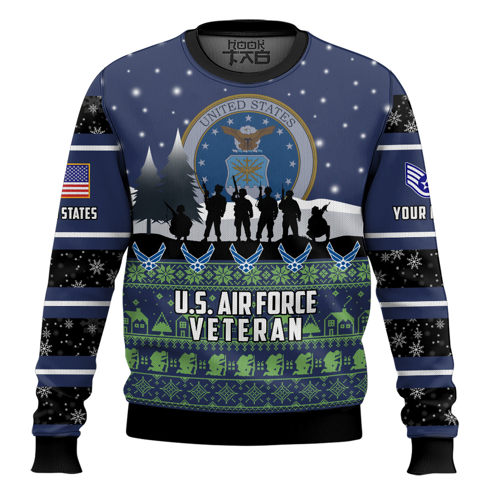 Hooktab US Air Force I Walked The Walk - Custom Name And Rank Ugly Sweater Hooktab US Air Force I Walked The Walk - Custom Name And Rank Ugly Sweater