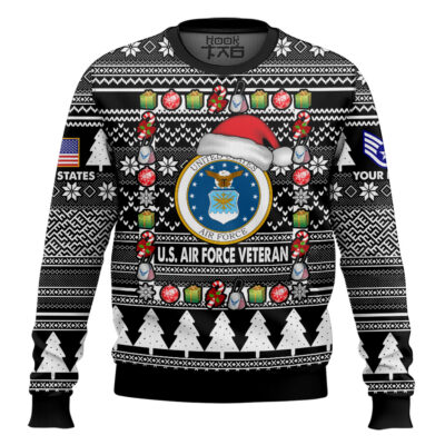 US Air Force I'm A Veteran, Of Course I'm On The Nice List - Custom Name And Rank Ugly Sweater