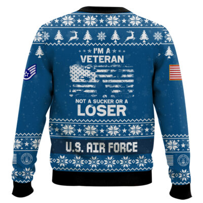 Hooktab US Air Force I’m Veteran Not A Sucker Or A Loser – Custom Name, Rank And Year Of Service Ugly Sweater