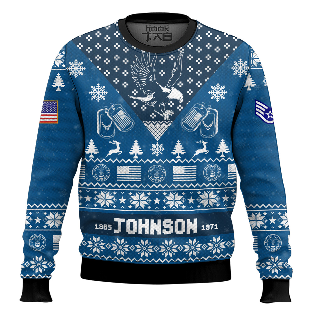 Hooktab US Air Force I'm Veteran Not A Sucker Or A Loser - Custom Name, Rank And Year Of Service Ugly Sweater Hooktab US Air Force I'm Veteran Not A Sucker Or A Loser - Custom Name, Rank And Year Of Service Ugly Sweater