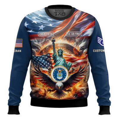 US Air Force Liberty Eagle - Custom Name, Rank And Years Of Service Ugly Sweater