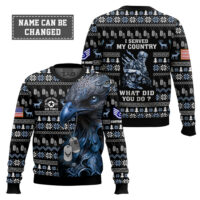 Hooktab US Air Force Liberty Eagle I Served My Country - Custom Name And Rank Ugly Sweater