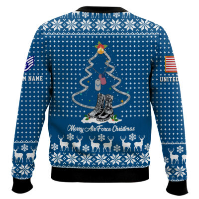 Hooktab US Air Force Merry Christmas – Custom Name And Rank Ugly Sweater