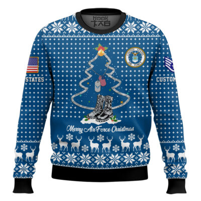US Air Force Merry Christmas - Custom Name And Rank Ugly Sweater