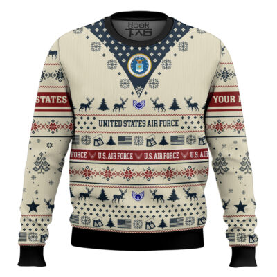 US Air Force Merry Christmas Brothers - Custom Name And Rank Ugly Sweater