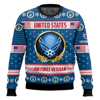 US Air Force Merry Christmas Brothers And Sisters - Custom Name And Rank Ugly Sweater