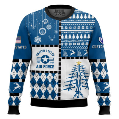 US Air Force Merry Christmas Veteran - Custom Name And Rank Ugly Sweater