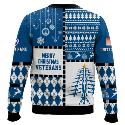Hooktab US Air Force Merry Christmas Veteran – Custom Name And Rank Ugly Sweater