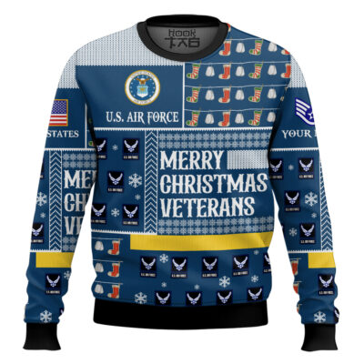 US Air Force Merry Christmas Veterans - Custom Name And Rank Ugly Sweater