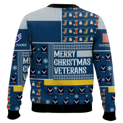 Hooktab US Air Force Merry Christmas Veterans – Custom Name And Rank Ugly Sweater