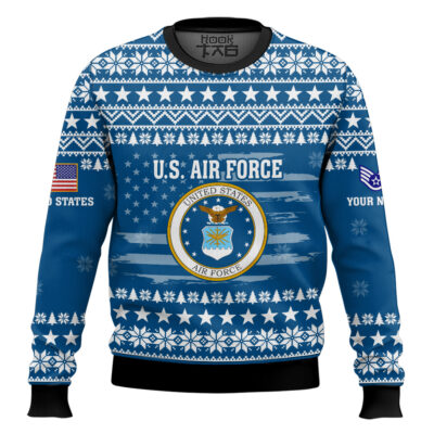 US Air Force My Time In Uniform Is Over But Being A Veteran Never Ends - Custom Name And Rank Ugly Sweater