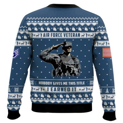 Hooktab US Air Force Nobody Gives Me This Title I Earned It – Custom Name, Rank And Years Of Service Ugly Sweater