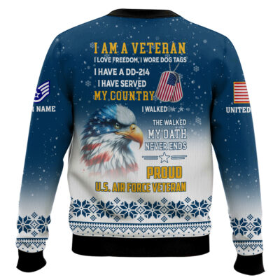 Hooktab US Air Force One More Beer For The Veteran Here – Custom Name And Rank Ugly Sweater