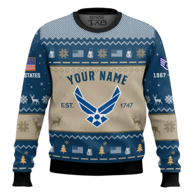 US Air Force Proud Motto - Custom Name, Rank And Years Of Service Ugly Sweater