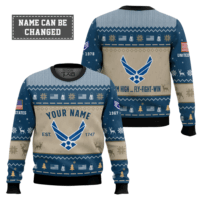 Hooktab US Air Force Proud Motto - Custom Name, Rank And Years Of Service Ugly Sweater