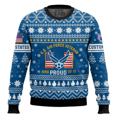 US Air Force Proud Veteran - Custom Name And Rank Ugly Sweater