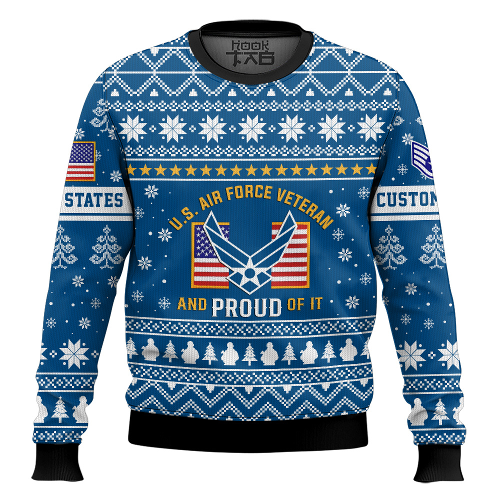 Hooktab US Air Force Proud Veteran - Custom Name And Rank Ugly Sweater Hooktab US Air Force Proud Veteran - Custom Name And Rank Ugly Sweater