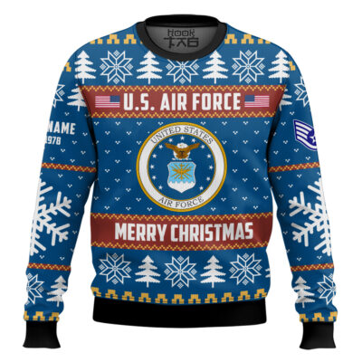 US Air Force Proud Veteran - Custom Name, Rank And Years Of Service Ugly Sweater
