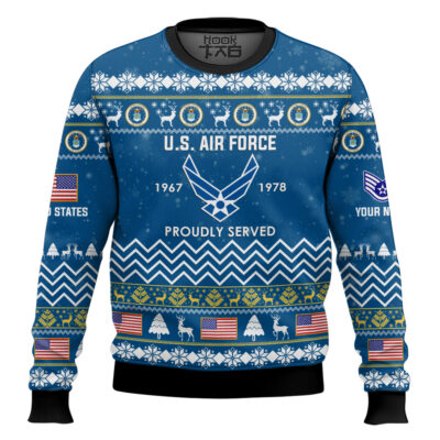 US Air Force Proudly Served Veteran - Custom Name, Rank And Years Of Service Ugly Sweater