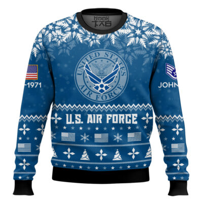 US Air Force Remember-Honor-Respect - Custom Name, Rank And Years Of Service Ugly Sweater