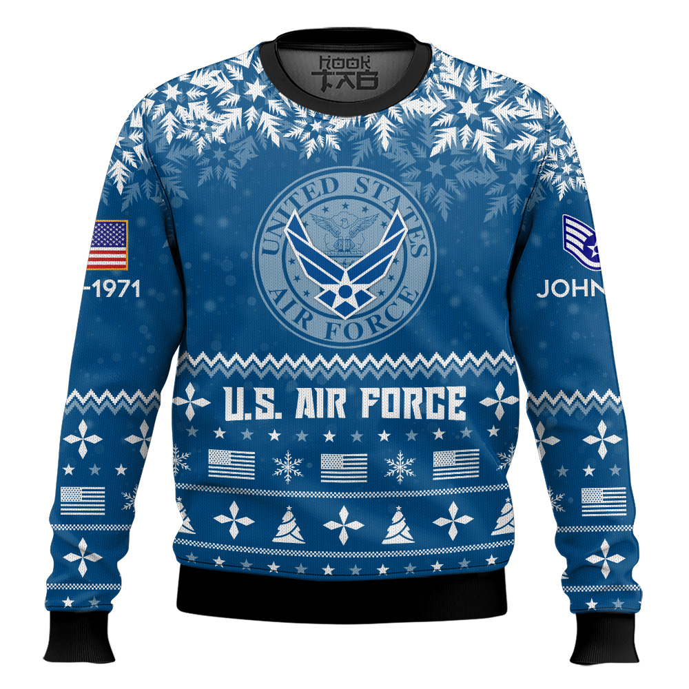 Hooktab US Air Force Remember-Honor-Respect - Custom Name, Rank And Years Of Service Ugly Sweater Hooktab US Air Force Remember-Honor-Respect - Custom Name, Rank And Years Of Service Ugly Sweater