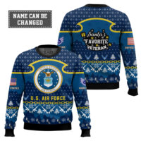 Hooktab US Air Force Santa's Favorite Veteran - Custom Name And Rank Ugly Sweater