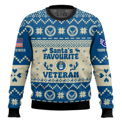 US Air Force Santa's Favourite Veterans - Custom Name And Rank Ugly Sweater