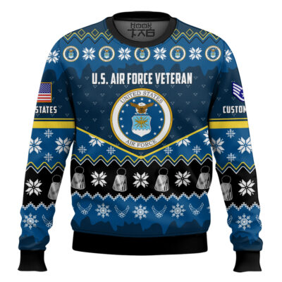 US Air Force Strong And Brave - Custom Name And Rank Ugly Sweater