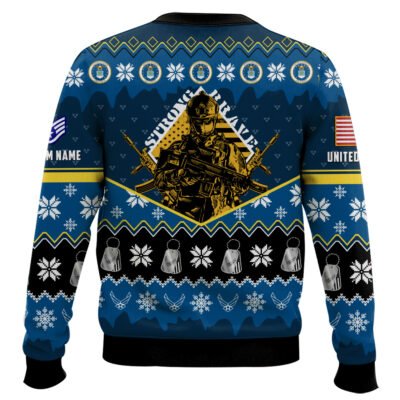 Hooktab US Air Force Strong And Brave – Custom Name And Rank Ugly Sweater
