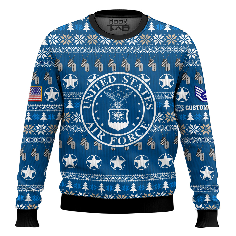 Hooktab US Air Force Thank My Brothers And Sisters That Never Came Back - Custom Name And Rank Ugly Sweater Hooktab US Air Force Thank My Brothers And Sisters That Never Came Back - Custom Name And Rank Ugly Sweater