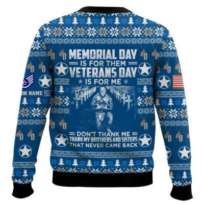 Hooktab US Air Force Thank My Brothers And Sisters That Never Came Back – Custom Name And Rank Ugly Sweater
