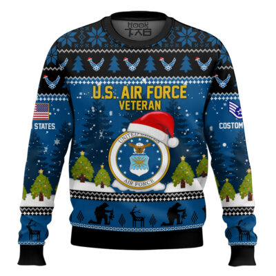 US Air Force Thank You God - Custom Name And Rank Ugly Sweater