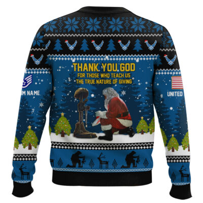 Hooktab US Air Force Thank You God – Custom Name And Rank Ugly Sweater