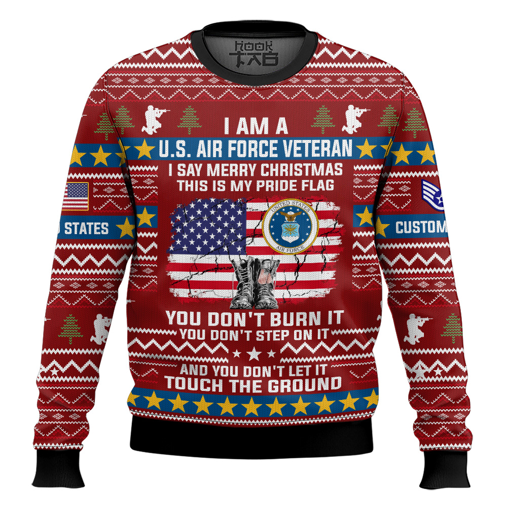 Hooktab US Air Force This Is My Pride Flag - Custom Name And Rank Ugly Sweater Hooktab US Air Force This Is My Pride Flag - Custom Name And Rank Ugly Sweater