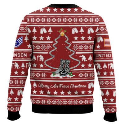 Hooktab US Air Force Veteran Merry Christmas – Custom Name And Rank Ugly Sweater