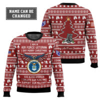 Hooktab US Air Force Veteran Merry Christmas - Custom Name And Rank Ugly Sweater