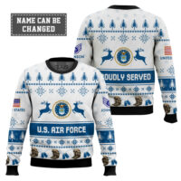 Hooktab US Air Force Veteran Proudly Served - Custom Name And Rank Ugly Sweater